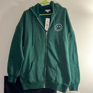 NWT FLEECE LINED ZIPPER OVERSIZE HOODIE GREEN JACKET WOMAN SIZE MEDIUM